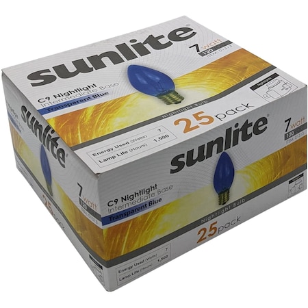 Sunlite 7C9/TB Incandescent 7-Watt, Intermediate Based, C9 Night Light Colored Bulb, Transparent Blue, 25PK 01313-SU